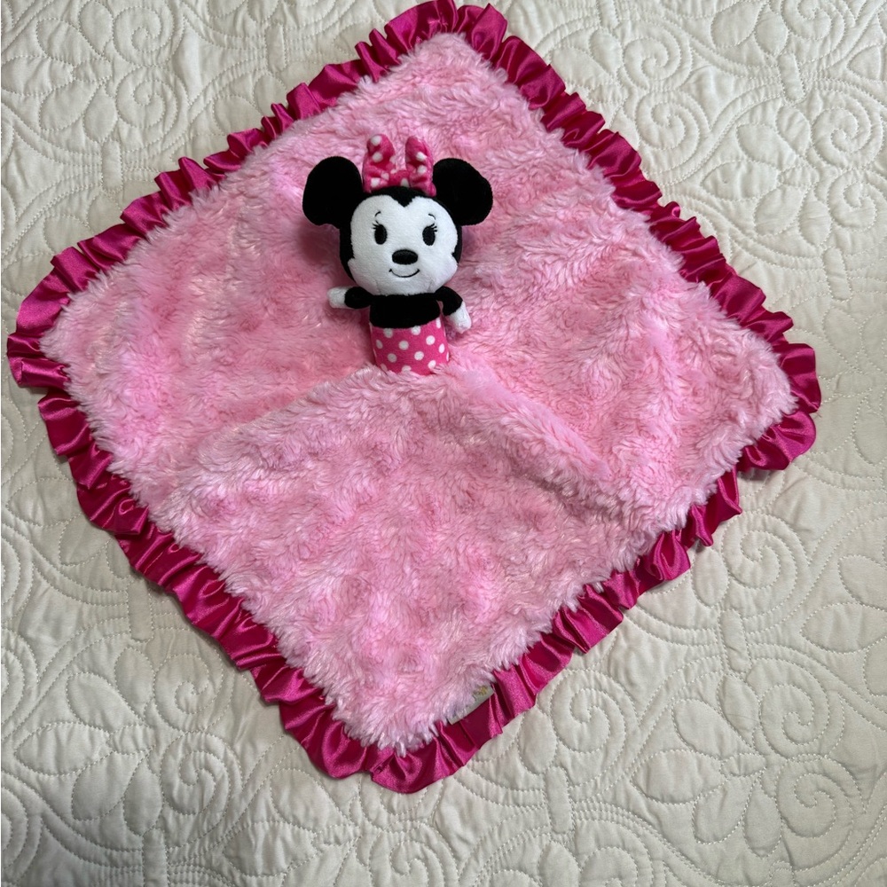 Disney Hallmark Minnie Mouse pink lovie attached to mini blanket with satin trim